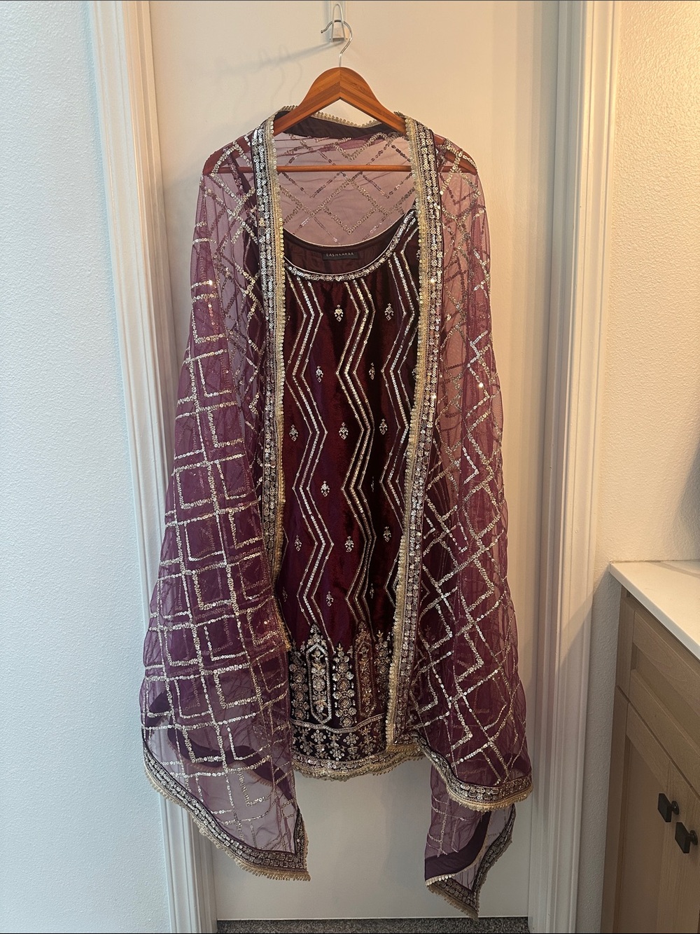 Lashkaraa Velvet Embroidered Indian Suit